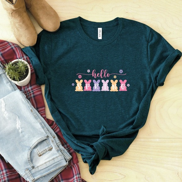 Hello Spring Shirt, Easter Shirt, Cute Easter Shirt, Easter Bunny Shirt - Picture 1 of 2